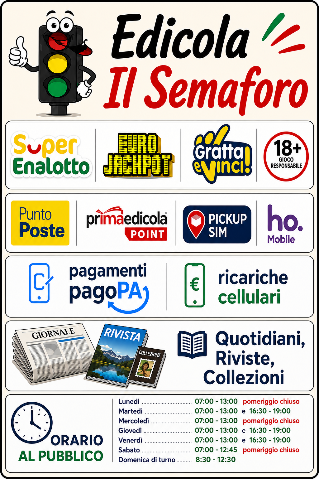 Insegna e servizi dell'Edicola Il Semaforo di Grosseto